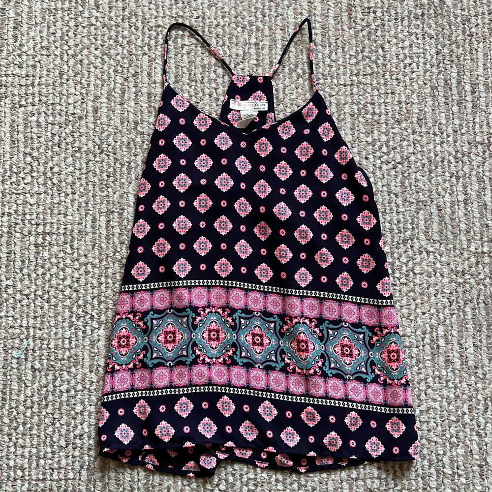 A’GACI Navy Blue Pink White Flowy Tank Top Small S